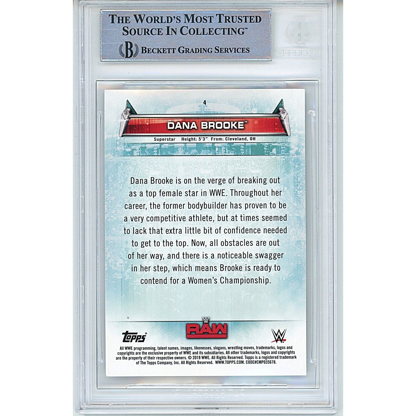 Wrestling- Autographed- Dana Brooke Signed 2018 Topps WWE Womens Division Wrestling Card Beckett Authentic Auto Slab Back