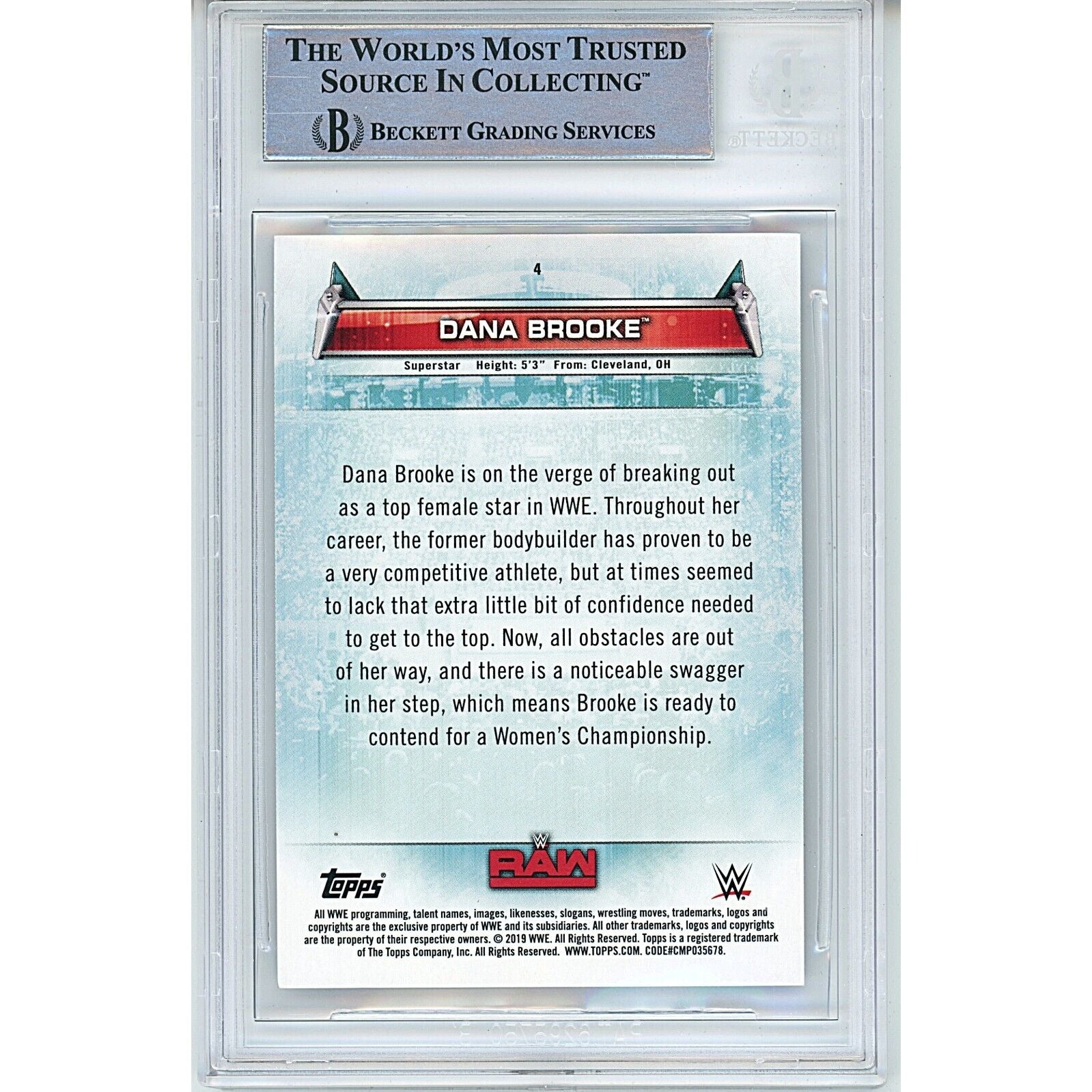 Wrestling- Autographed- Dana Brooke Signed 2018 Topps WWE Womens Division Wrestling Card Beckett Authentic Auto Slab Back