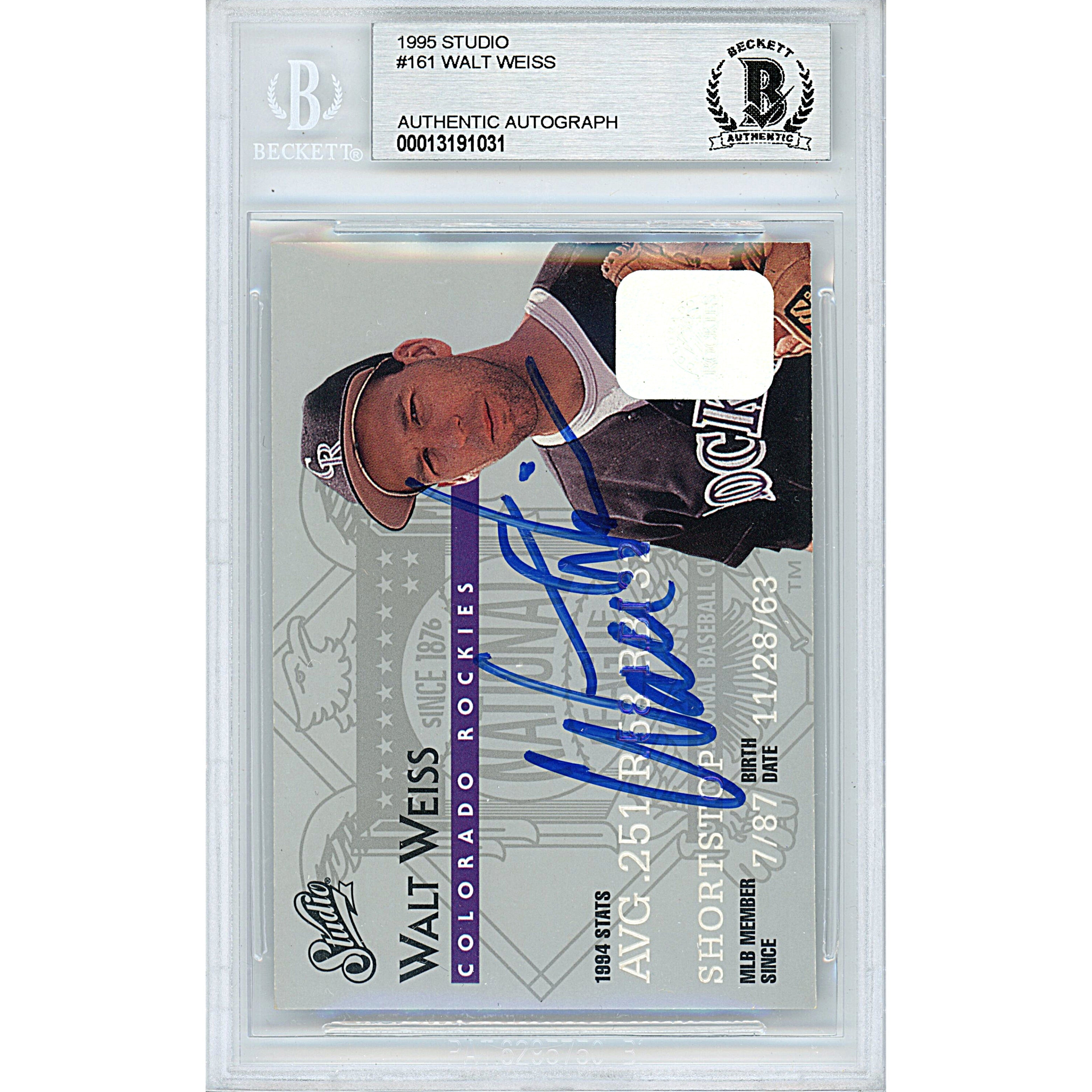 Walt Weiss Signed Colorado Rockies Trading Card Beckett BGS