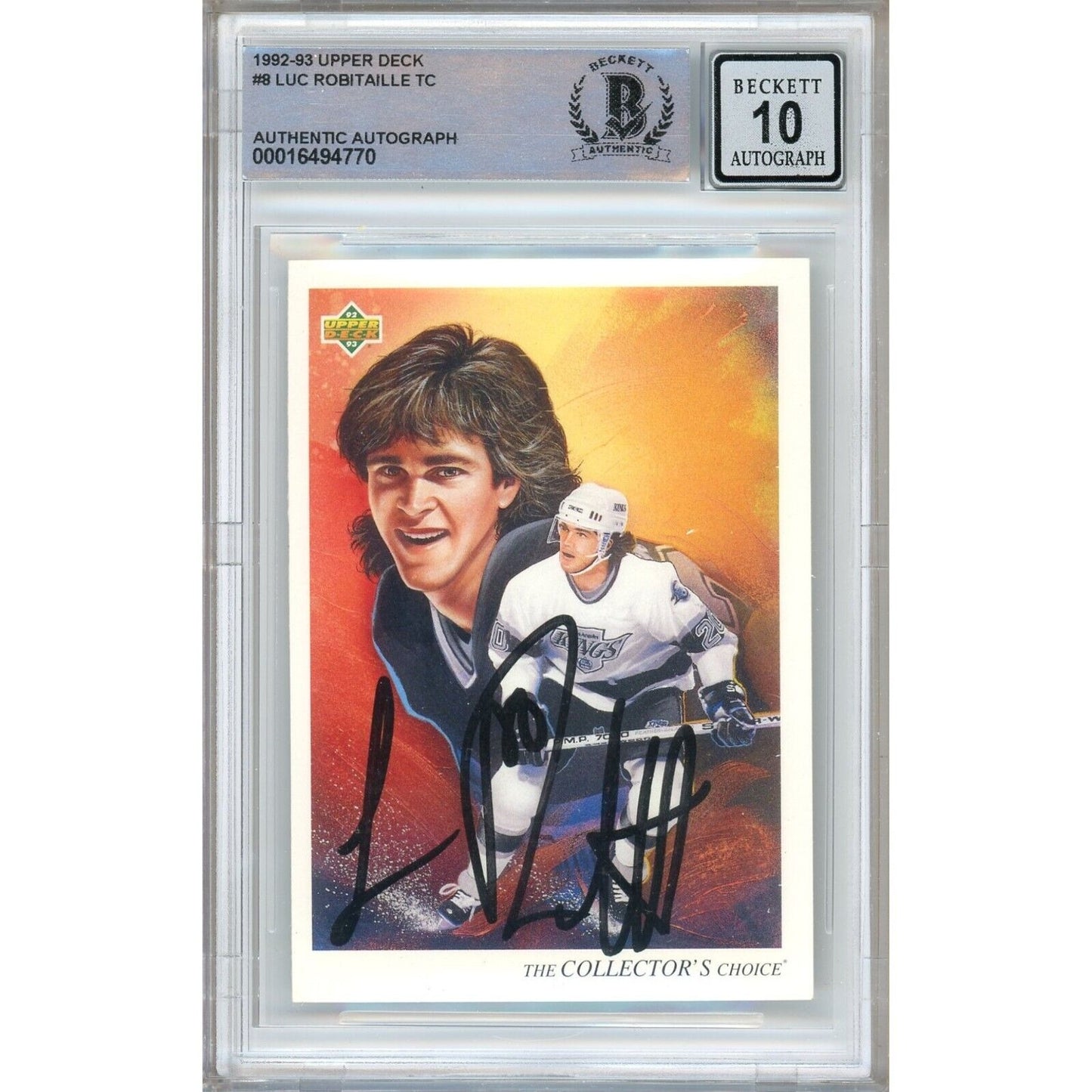 Hockey- Autographed- Luc Robitaille Los Angeles Kings Signed 1992-93 Upper Deck Hockey Card Beckett Authentic BGS Auto-10 Graded Slab Front