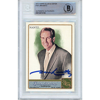 Footballs- Autographed- Jim Nantz CBS Sports Signed 2011 Topps Allen and Ginters Football Card Beckett Authentic Auto Slab Front