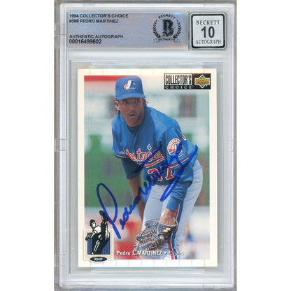 Baseballs- Autographed- Pedro Martinez Montreal Expos Signed 1994 Upper Deck Collectors Choice Baseball Card Beckett Authentic BGS Auto-10 Graded Slab Front