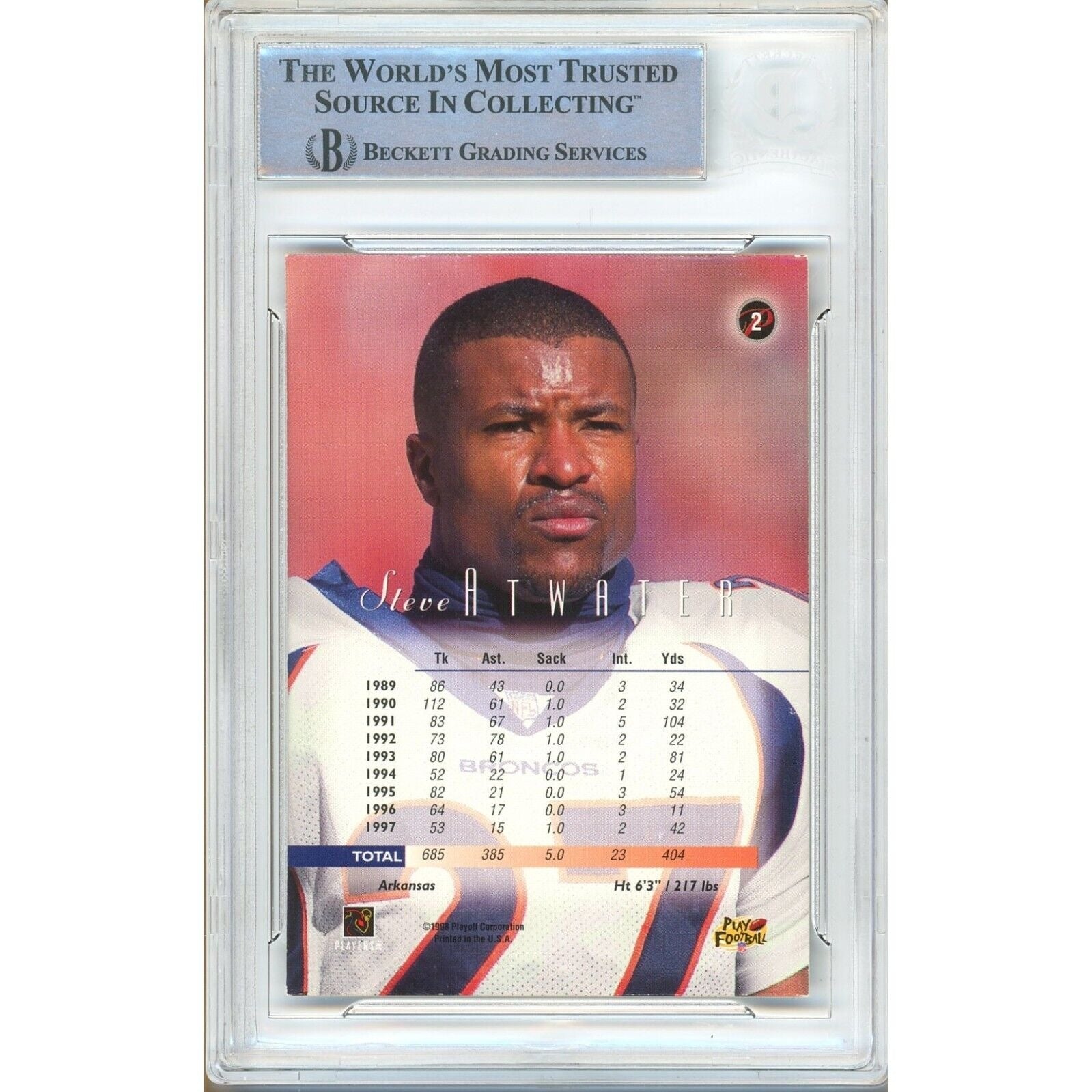 Steve Atwater Denver Broncos signed trading card – signature close-up – Beckett COA