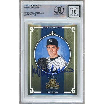 Baseballs- Autographed- Mike Mussina New York Yankees Signed 2005 Donruss Diamond Kings Baseball Card Beckett Authentic BGS Auto-10 Graded Slab Front