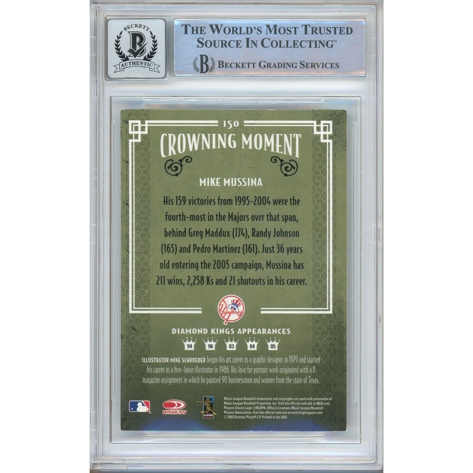 Mike Mussina New York Yankees Signed Trading Card Beckett BGS