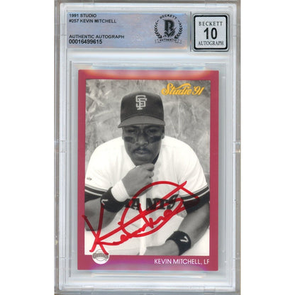 Baseballs- Autographed- Kevin Mitchell San Francisco Giants Signed 1991 Donruss Studio Baseball Card Beckett Authentic BGS Auto-10 Graded Slab Front