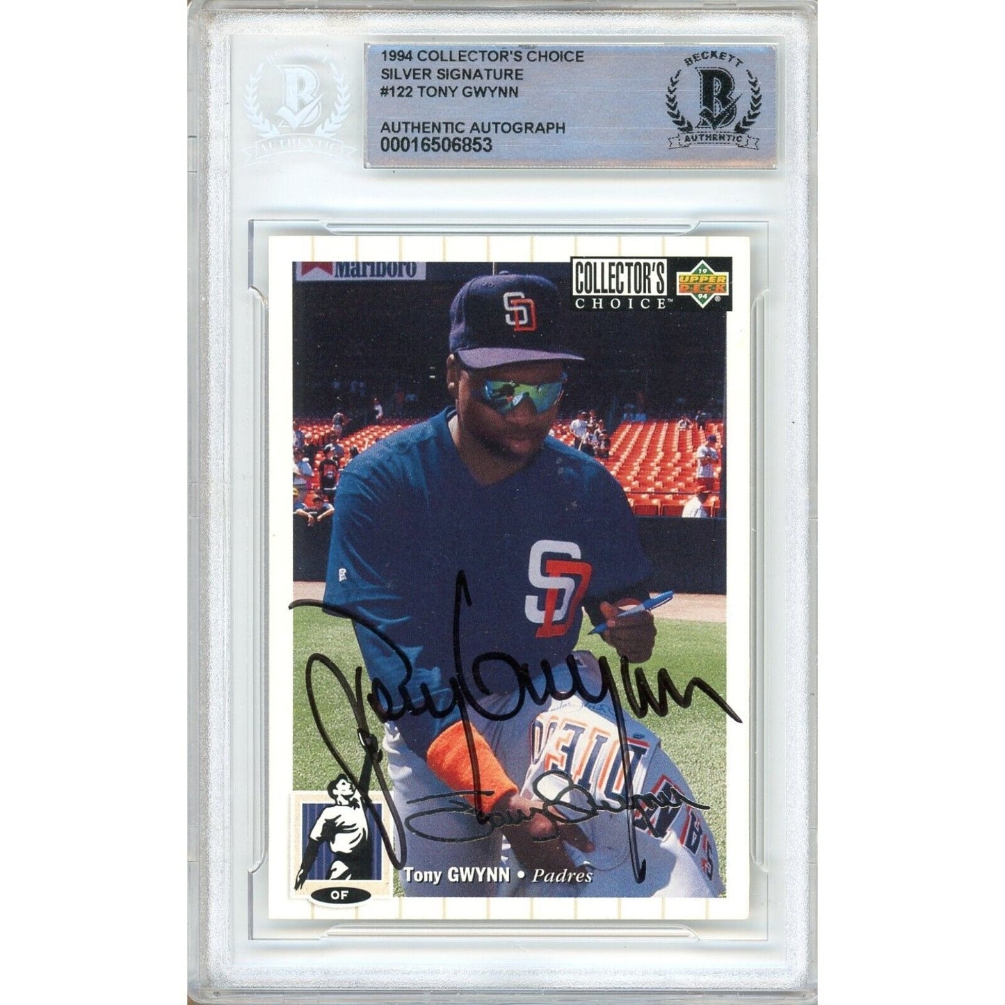 Baseballs- Autographed- Tony Gwynn San Diego Padres Signed 1994 Upper Deck Collectors Choice Silver Signature Trading Card Beckett Authentic Auto Slab Front