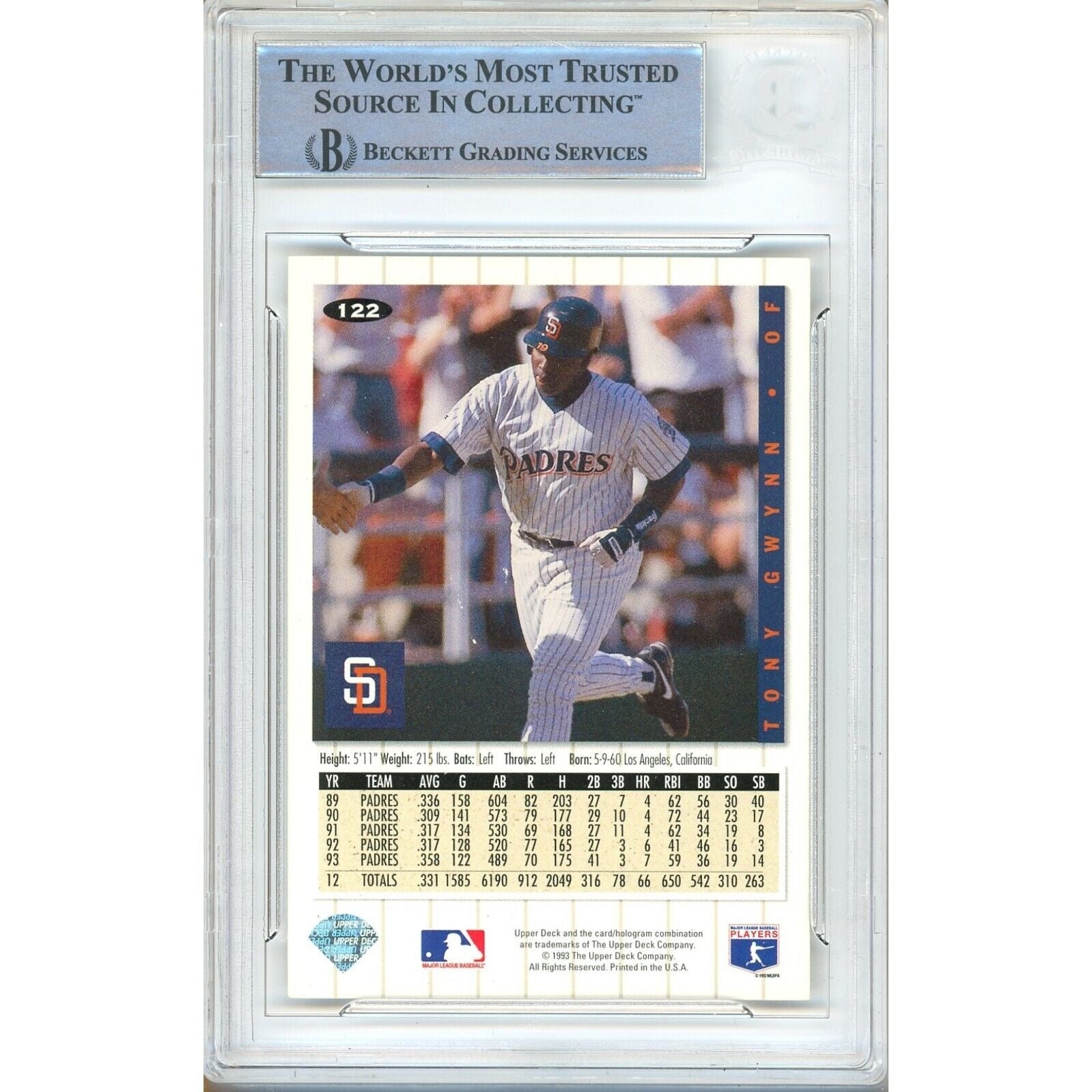 Baseballs- Autographed- Tony Gwynn San Diego Padres Signed 1994 Upper Deck Collectors Choice Silver Signature Trading Card Beckett Authentic Auto Slab Back