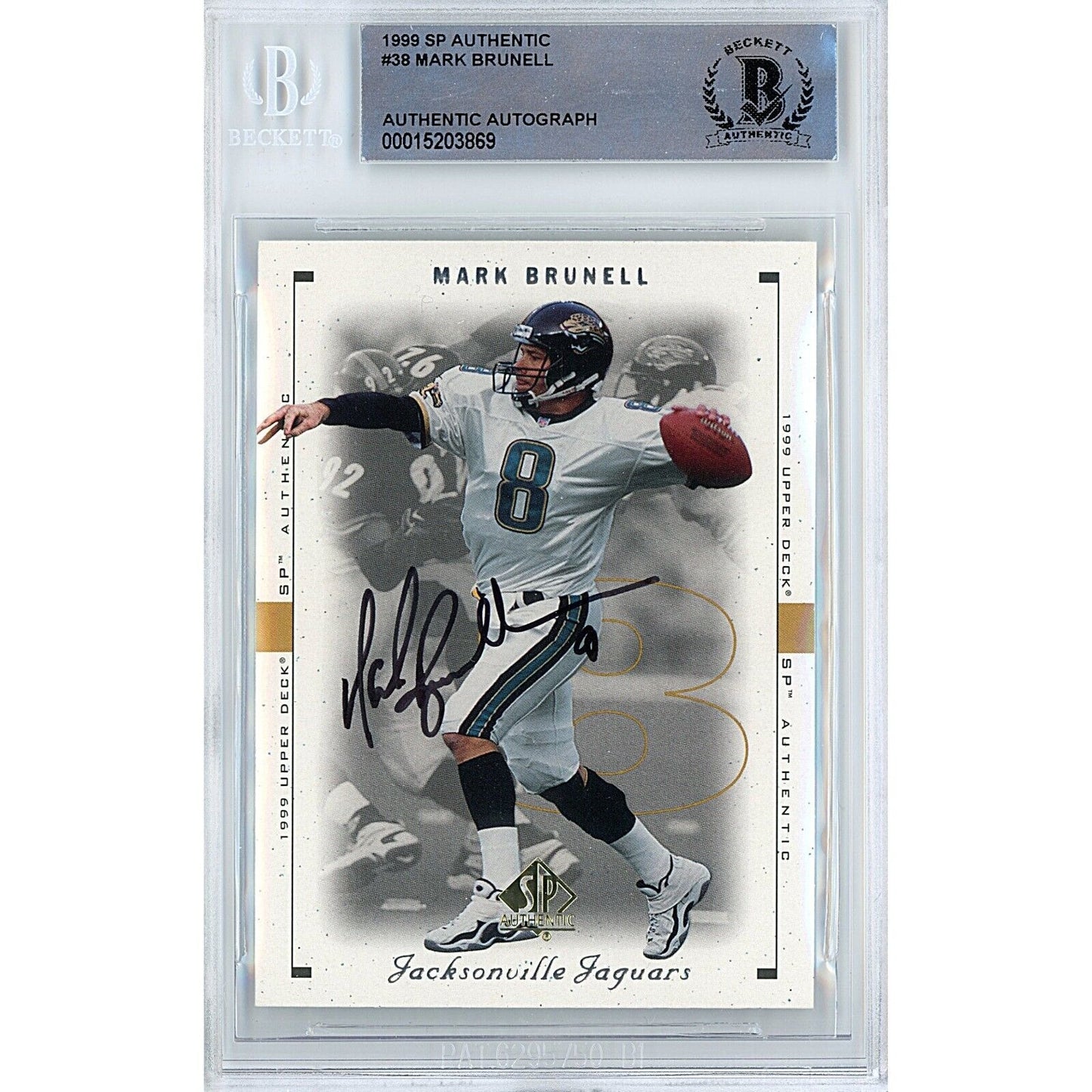 Footballs- Autographed- Mark Brunell Jacksonville Jaguars Signed 1999 Upper Deck SP Authentic Football Card Beckett Authentic Auto Slab Front