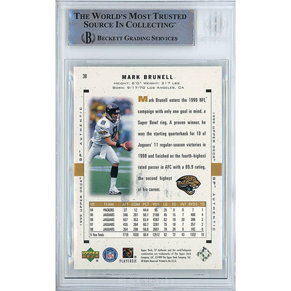 Footballs- Autographed- Mark Brunell Jacksonville Jaguars Signed 1999 Upper Deck SP Authentic Football Card Beckett Authentic Auto Slab Back