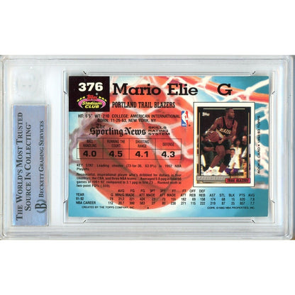 Basketballs- Autographed- Mario Elie Portland Trail Blazers Signed 1992-93 Topps Stadium Club Basketball Card Beckett Authentic Auto Slab Back