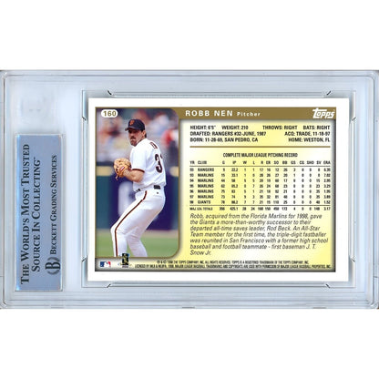 Baseballs- Autographed- Robb Nen San Francisco Giants Signed 1999 Topps Trading Card Beckett Authentic Auto Slab Back