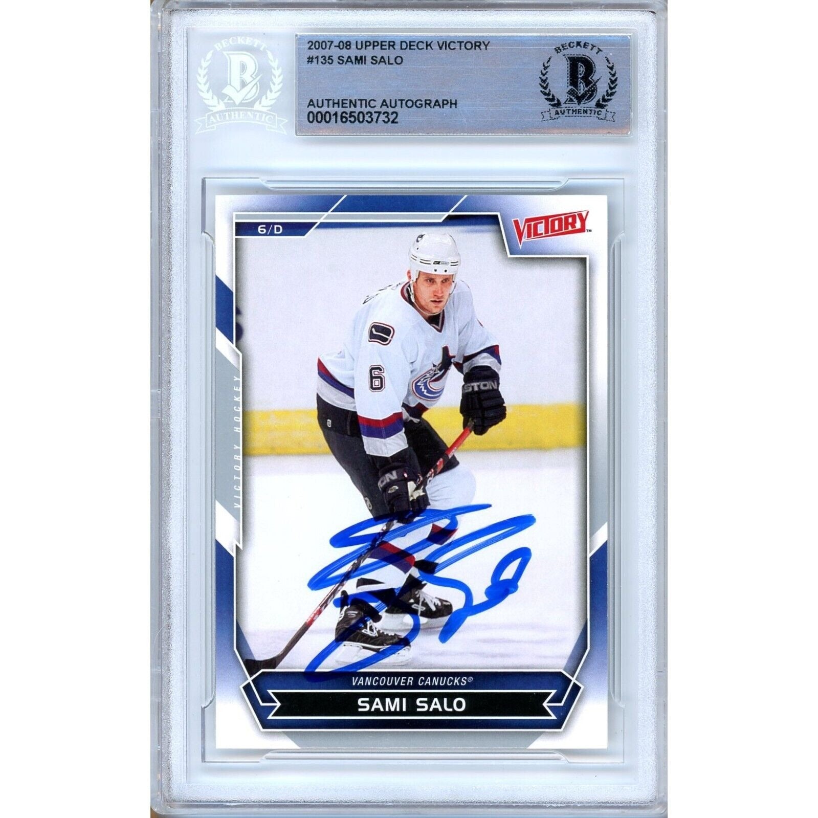 Sami Salo Vancouver Canucks autographed trading card – full view – Beckett COA