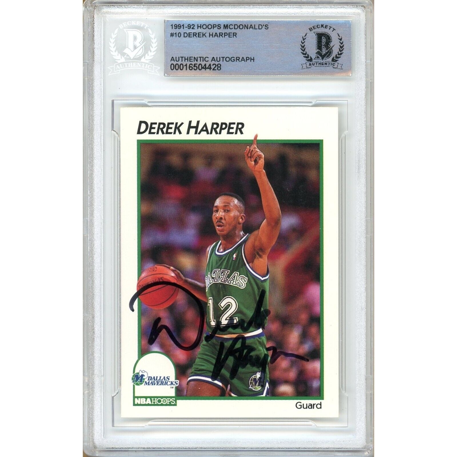 Basketballs- Autographed- Derek Harper Dallas Mavericks Signed 1991-92 NBA Hoops McDonalds Basketball Card Beckett Authentic Auto Slab Front