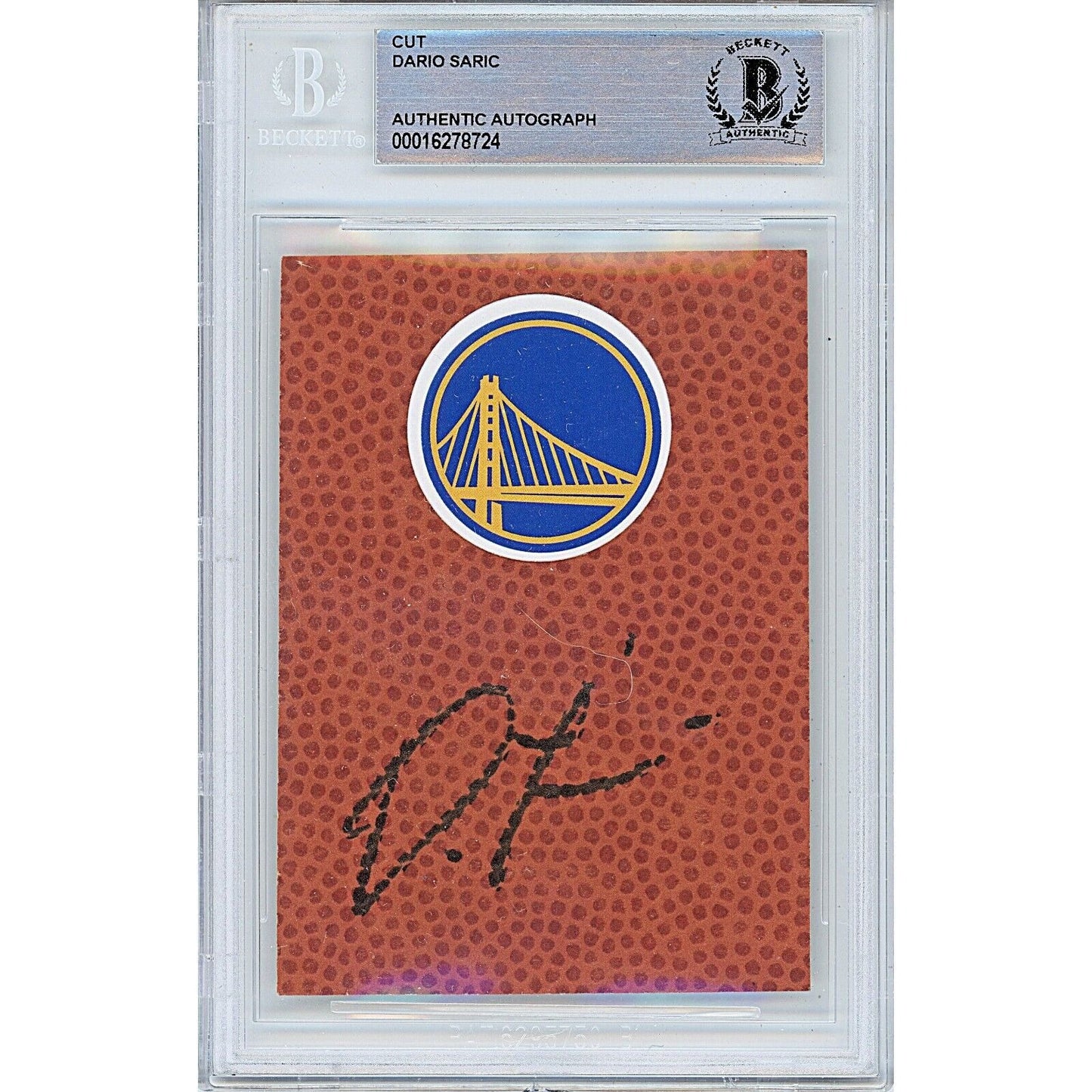 Basketballs- Autographed- Dario Saric Signed Golden State Warriors Basketball Cut Beckett Authentic Auto Slab Front