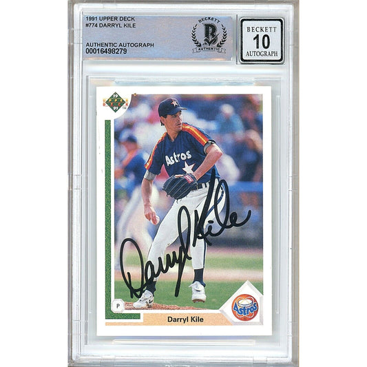 Baseballs- Autographed- Darryl Kile Houston Astros Signed 1991 Upper Deck Baseball Card Beckett Authentic BGS Auto-10 Graded Slab Front