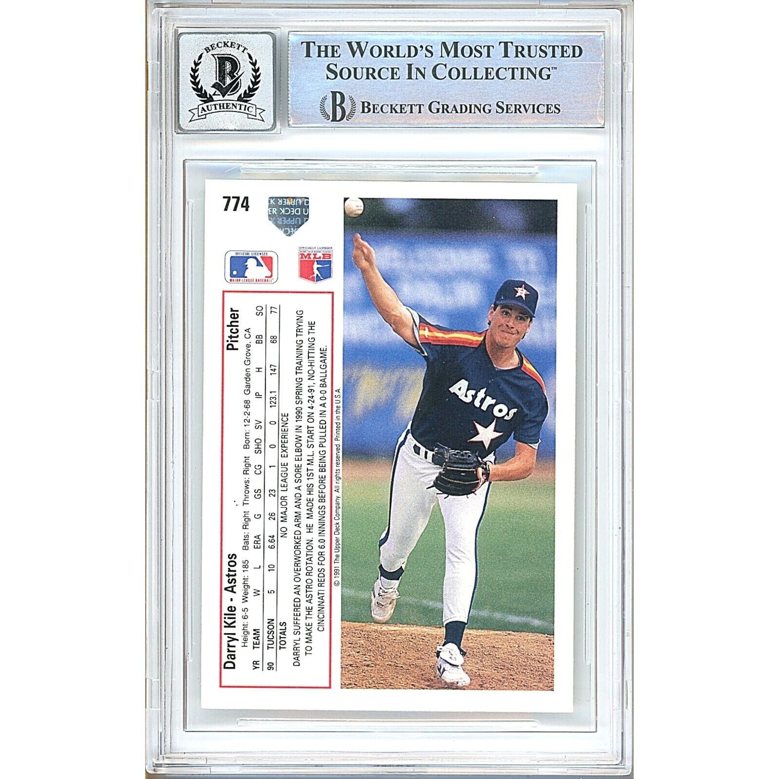 1991 Upper Deck #774 Darryl Kile Houston Astros Signed Trading Card – Beckett BAS