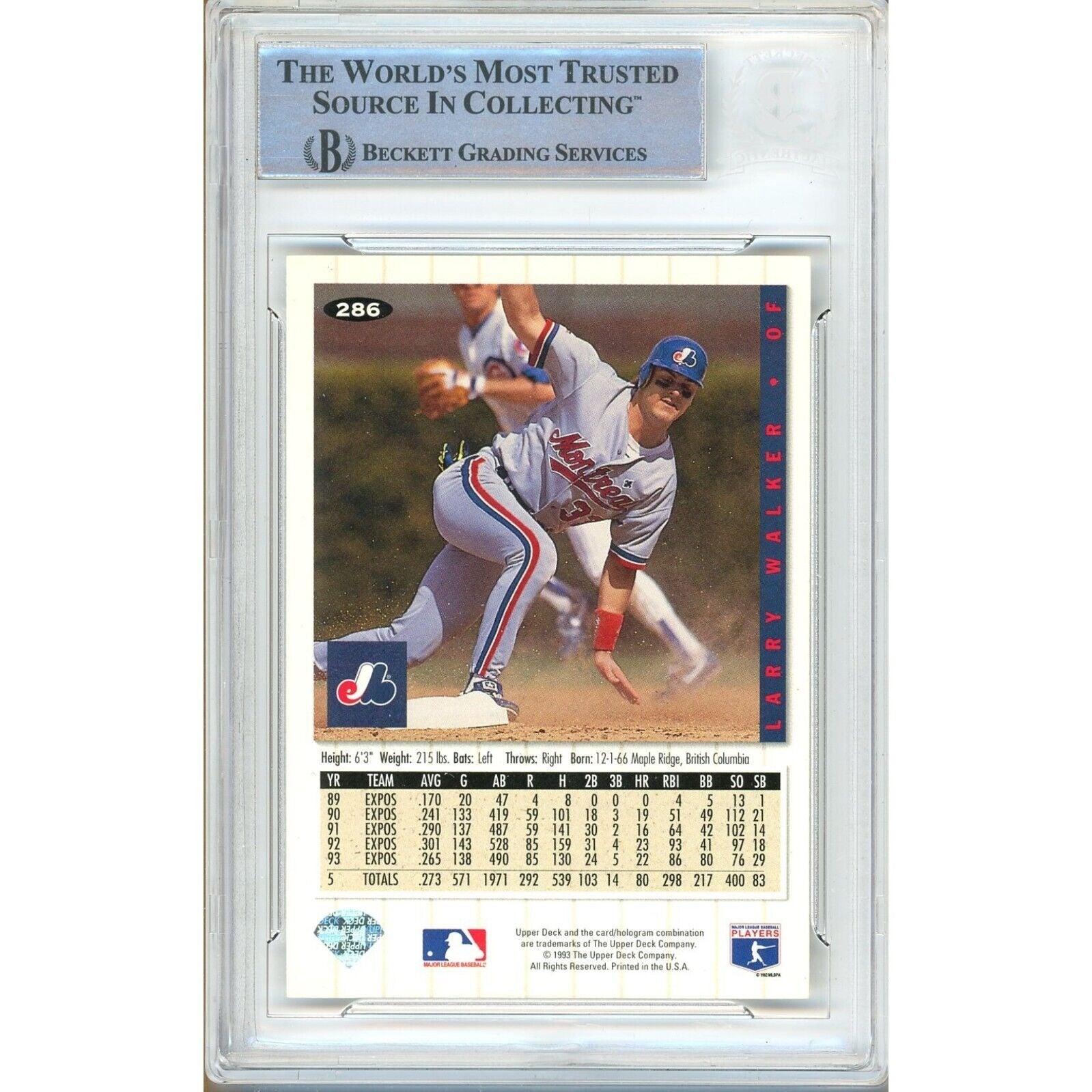 Baseballs- Autographed- Larry Walker Montreal Expos Signed 1994 Collectors Choice Silver Signature Baseball Card Beckett Authentic Auto Slab Back