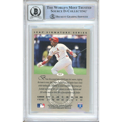 Baseballs- Autographed- Brian Jordan St Louis Cardinals Signed 1996 Leaf Signature Autographs Baseball Card Beckett Authentic BGS Auto-10 Slab Back