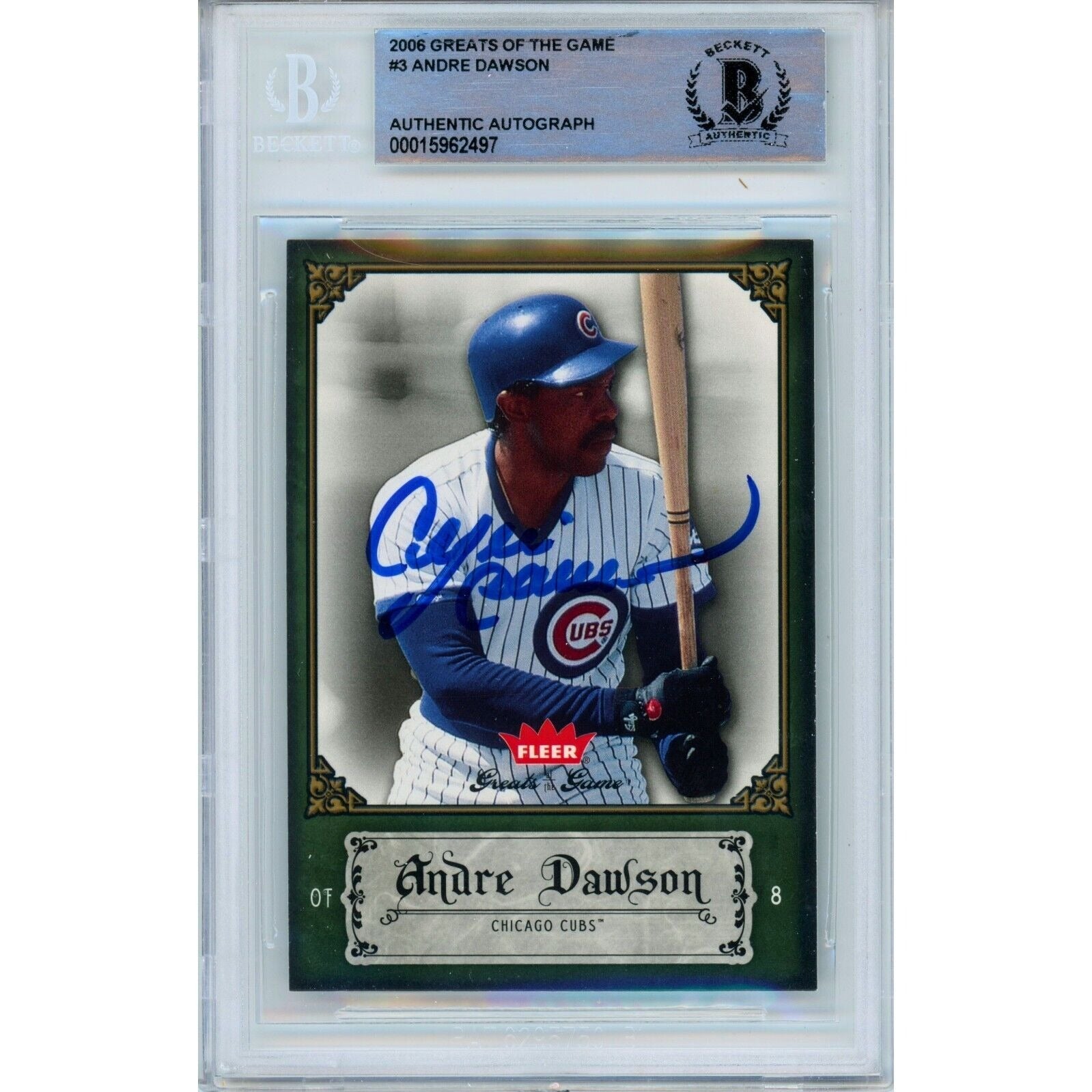 Baseballs- Autographed- Andre Dawson Chicago Cubs Signed 2006 Fleer Greats of the Game Baseball Card Beckett Authentic Auto Slab Front