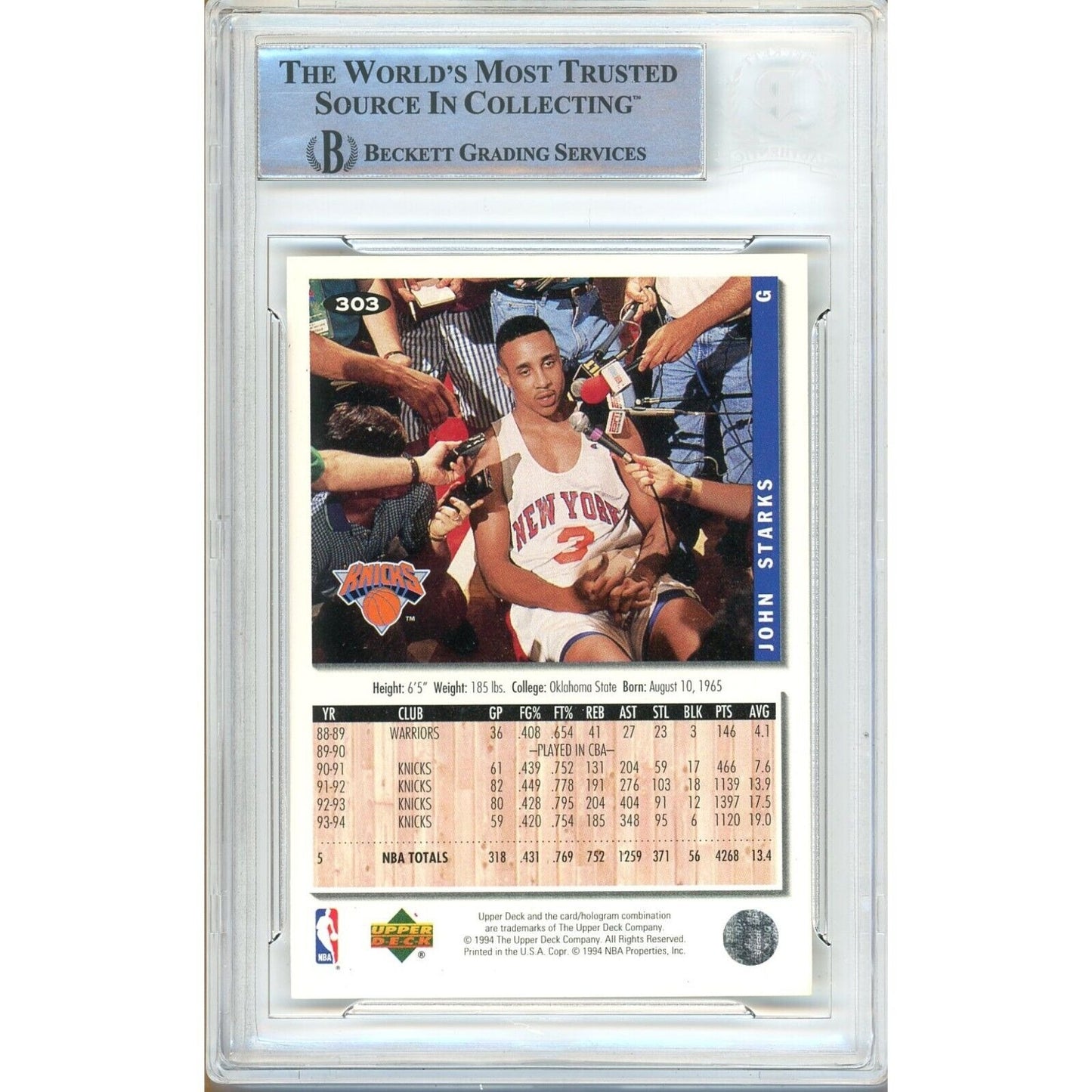 Basketballs- Autographed- John Starks New York Knicks Signed 1994-95 Collectors Choice Basketball Card Beckett Authentic Auto Slab Back