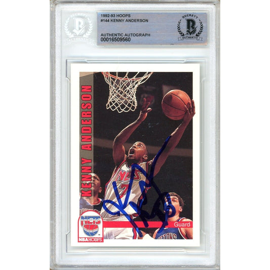 Basketballs- Autographed- Kenny Anderson Brooklyn Nets Signed 1992-93 NBA Hoops Basketball Card Beckett Authentic Auto Slab Front