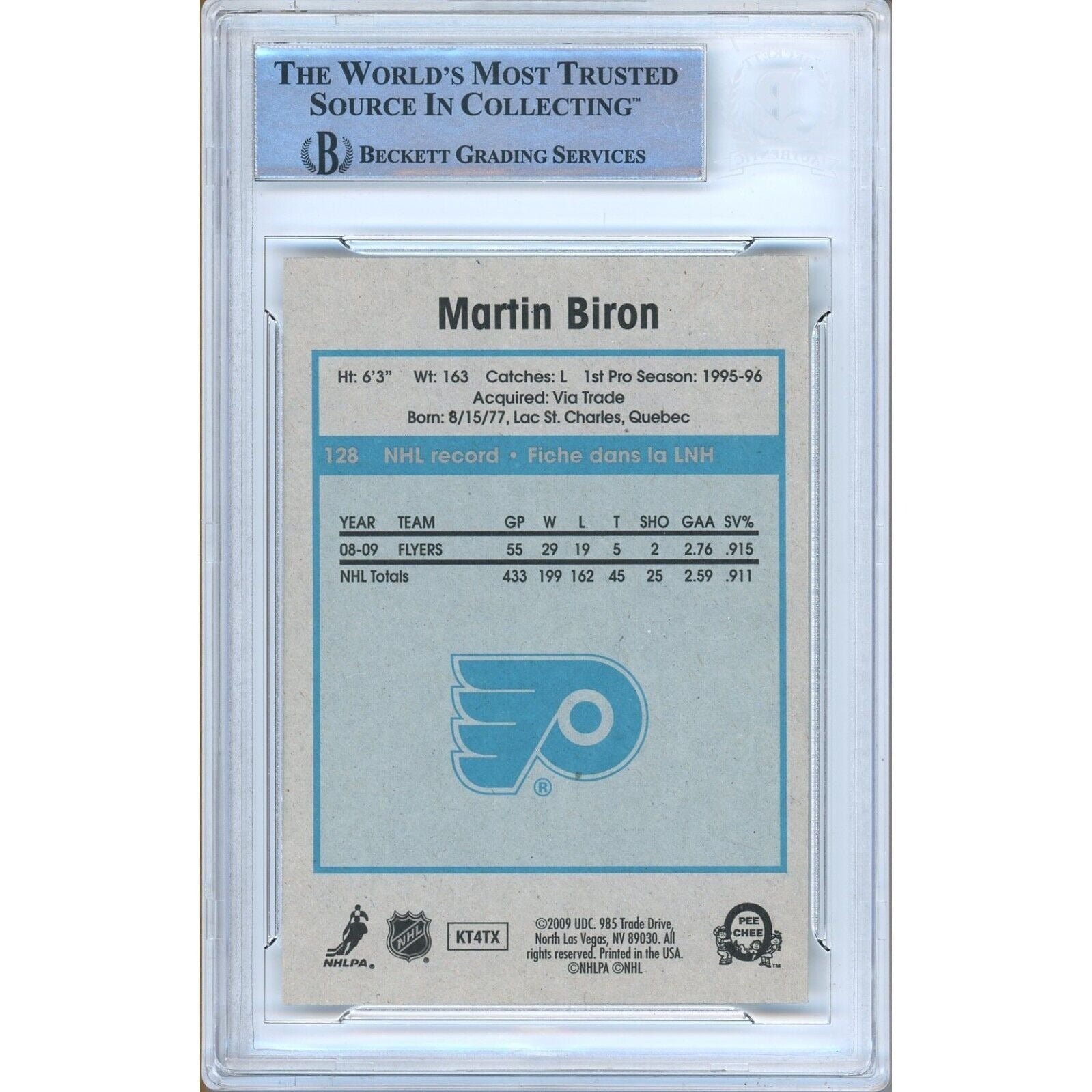 Martin Biron Philadelphia Flyers signed trading card – signature close-up – Beckett COA