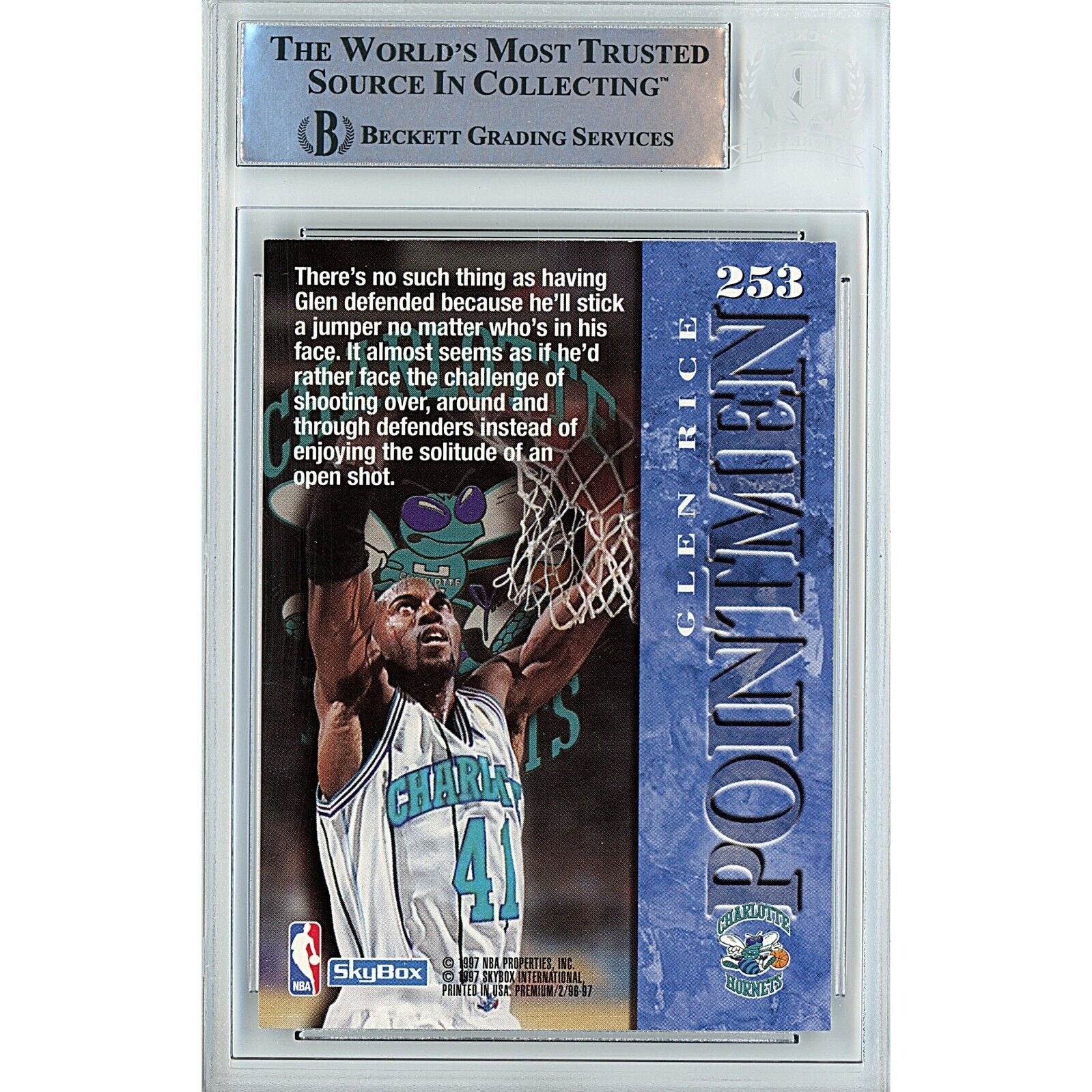 Glen Rice Charlotte Hornets signed trading card – signature close-up – Beckett COA