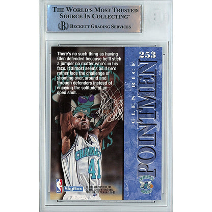 Basketballs- Autographed- Glen Rice Charlotte Hornets Signed 1996-97 Skybox Premium Basketball Card Beckett Authentic Auto Slab Back