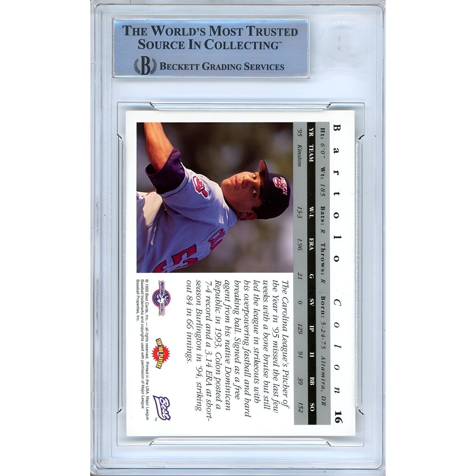 1995 #16 Bartolo Colon Cleveland Indians Autograph Trading Card – Beckett BAS