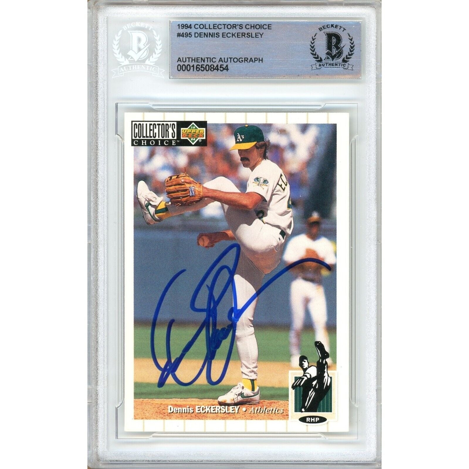 Baseballs- Autographed- Dennis Eckersley Oakland Athletics Signed 1994 Upper Deck Collectors Choice Baseball Card Beckett Authentic Auto Slab Front