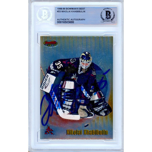 Hockey- Autographed- Nikolai Khabibulin Arizona Coyotes Signed 1998-99 Bowmans Best Hockey Card Beckett Authentic Auto Slab Front