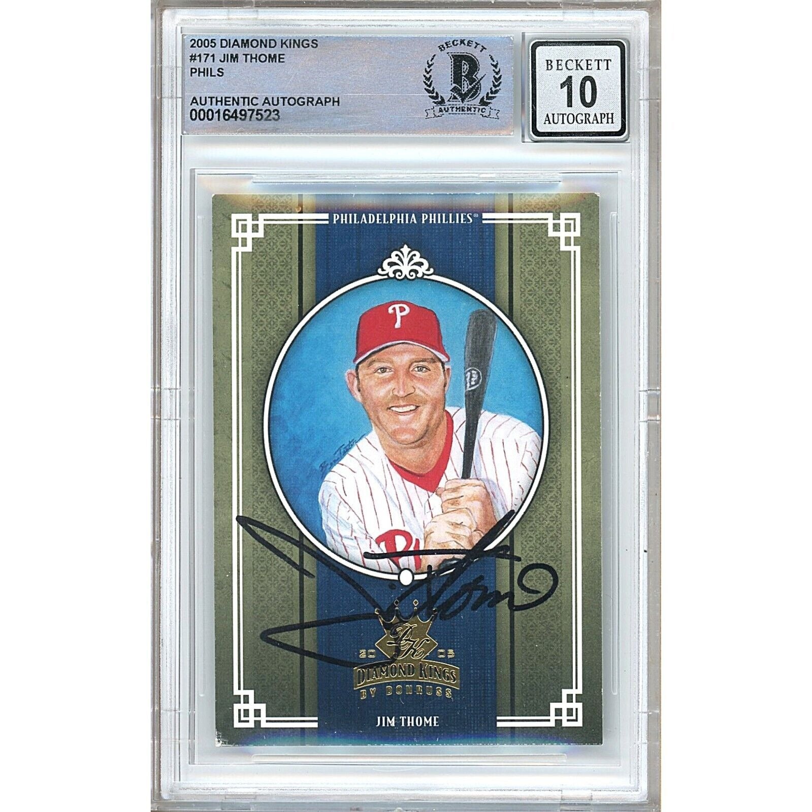 Baseballs- Autographed- Jim Thome Philadelphia Phillies Signed 2005 Donruss Diamond Kings Baseball Card Beckett Authentic BGS Auto-10 Graded Slab Front