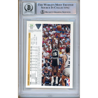 Basketballs- Autographed- Avery Johnson San Antonio Spurs Signed 1991-92 Upper Deck Basketball Card Beckett Authentic BGS Auto-10 Graded Slab Back