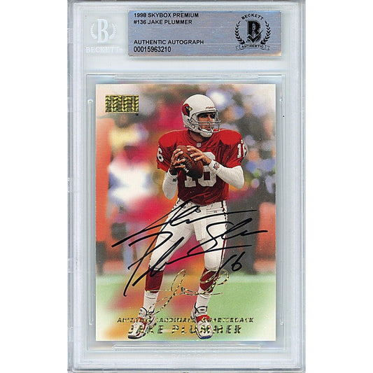 Footballs- Autographed- Jake The Snake Plummer Arizona Cardinals Signed 1998 Skybox Premium Football Card Beckett Authentic Auto Slab Front