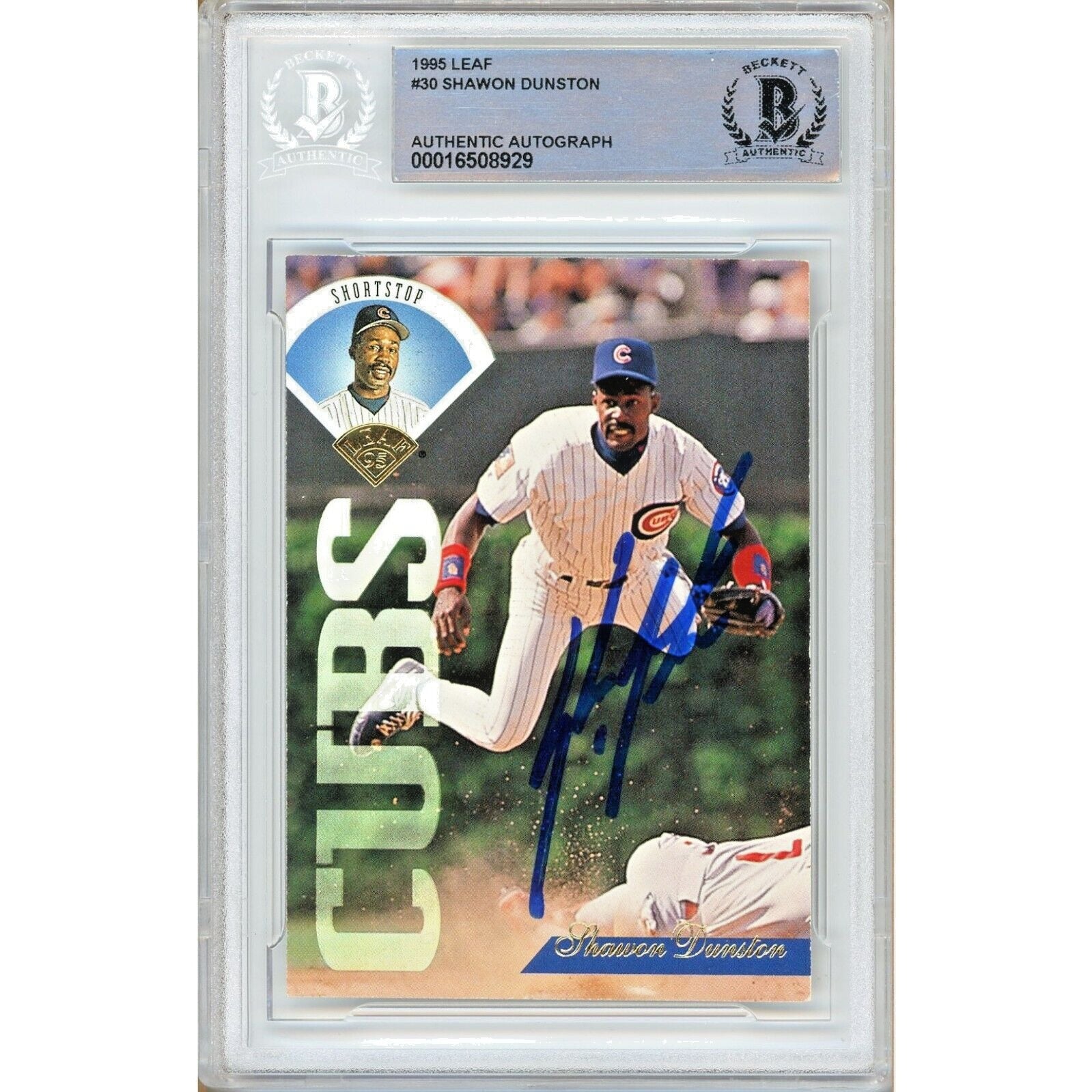 Shawon Dunston Chicago Cubs autographed trading card – full view – Beckett COA