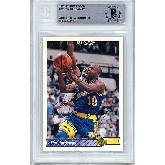 Basketballs- Autographed- Tim Hardaway Golden State Warriors Signed 1992-93 Upper Deck Trading Card Beckett Authentic Auto Slab Front