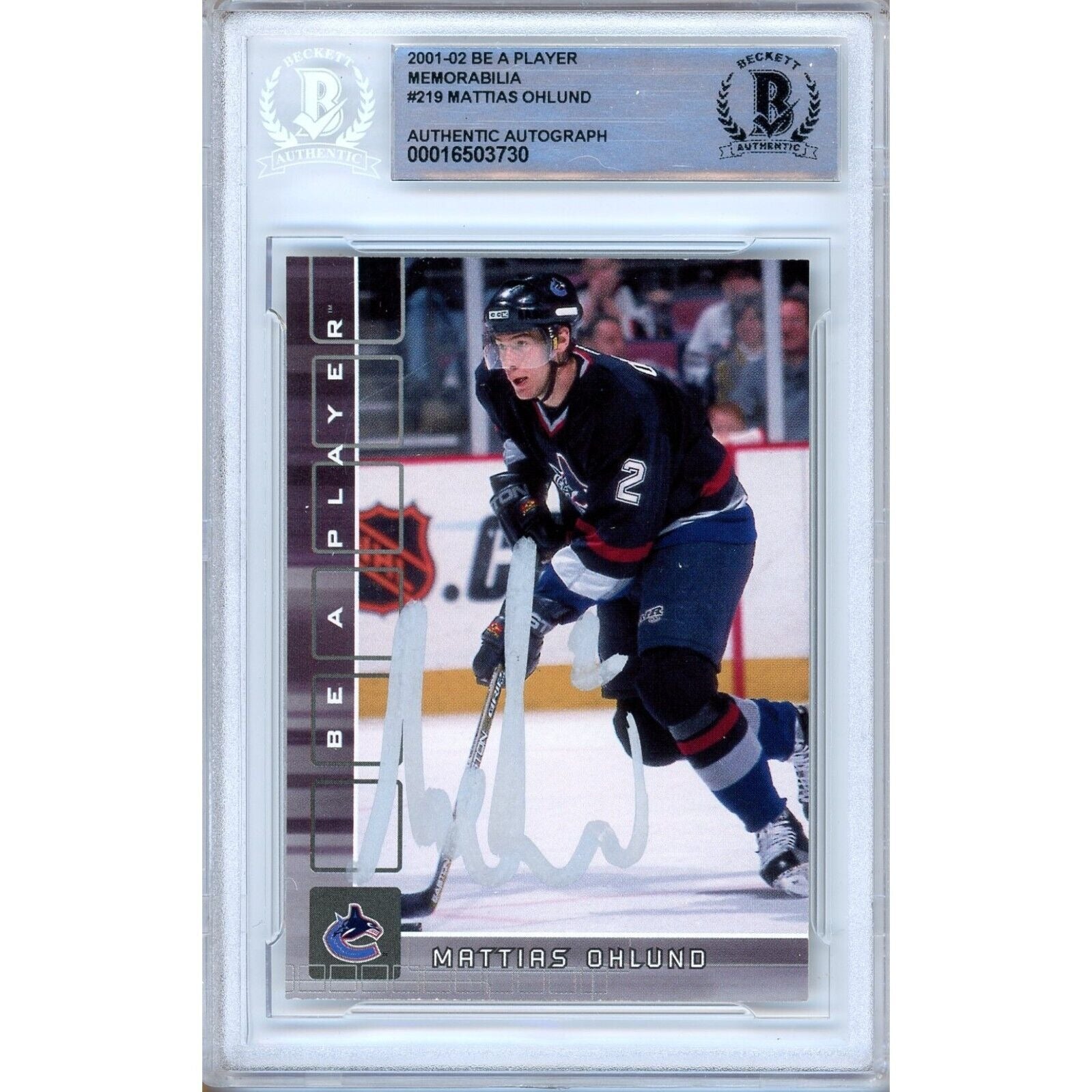 Mattias Ohlund Vancouver Canucks autographed trading card – full view – Beckett COA
