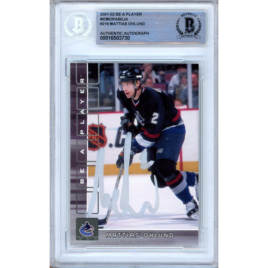 Hockey- Autographed- Mattias Ohlund Vancouver Canucks Signed 2001-02 BAP Be A Player Memorabilia Hockey Card Beckett Certified Authentic Auto Slab Front