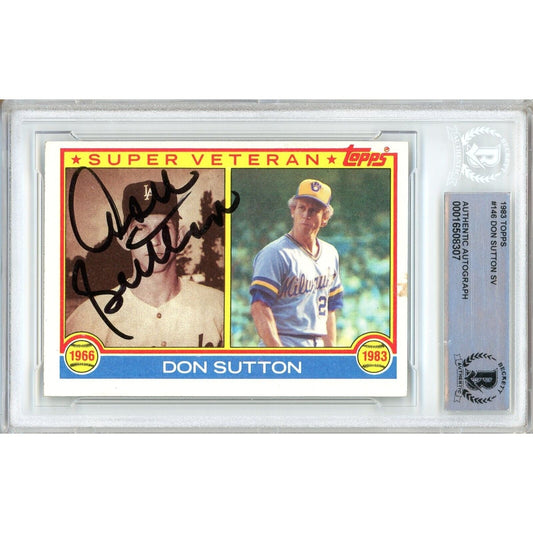 Baseballs- Autographed- Don Sutton Los Angeles Dodgers - Milwaukee Brewers Signed 1983 Topps Super Veteran Baseball Card Beckett Authentic Auto Slab Front