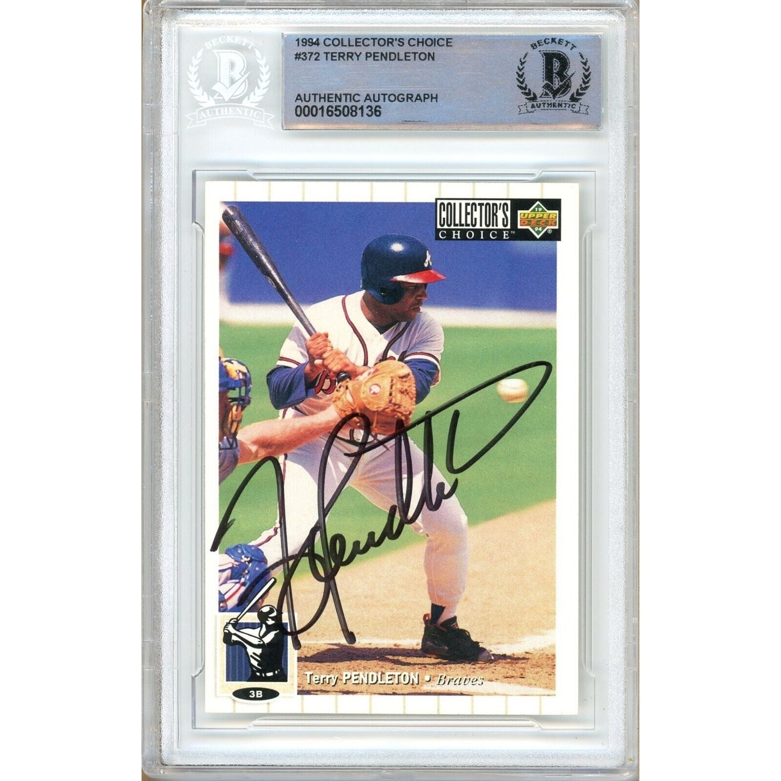 Baseballs- Autographed- Terry Pendleton Atlanta Braves Signed 1994 Upper Deck Collectors Choice Trading Card Beckett Authentic Auto Slab Front