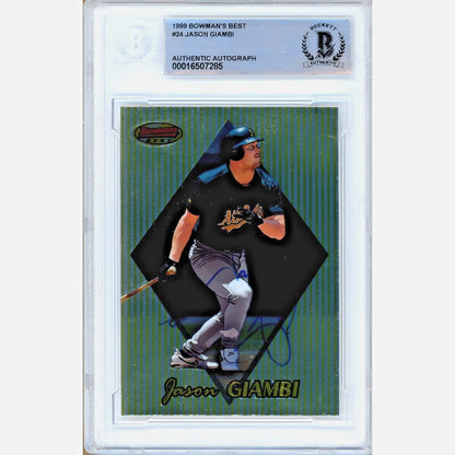 Baseballs- Autographed- Jason Giambi Oakland Athletics Signed 1999 Bowmans Best Baseball Card Beckett Authentic Auto Slab Front