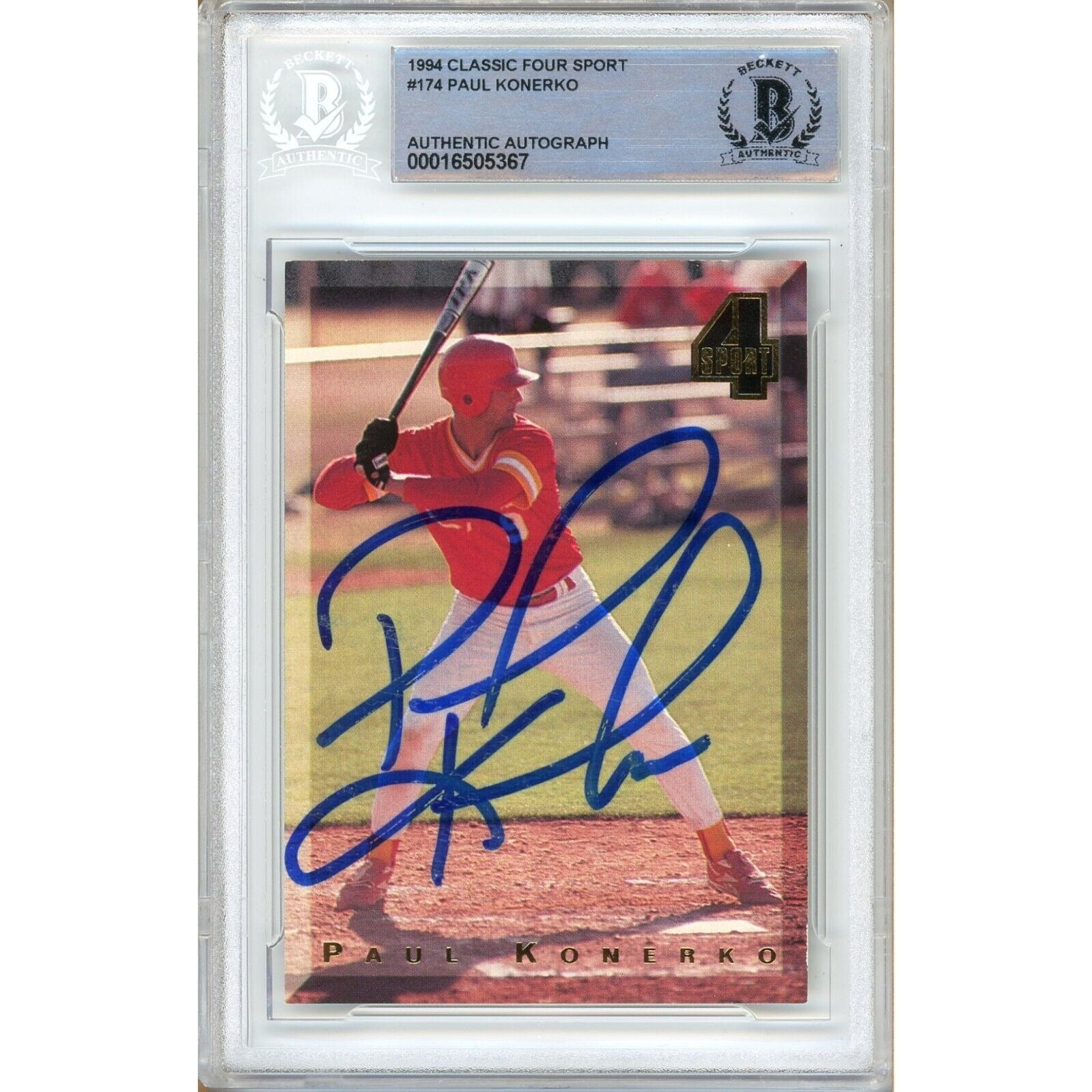 Baseballs- Autographed- Paul Konerko Chicago White Sox Signed 1994 Classic Four Sport Baseball Card Beckett Authentic Auto Slab Front