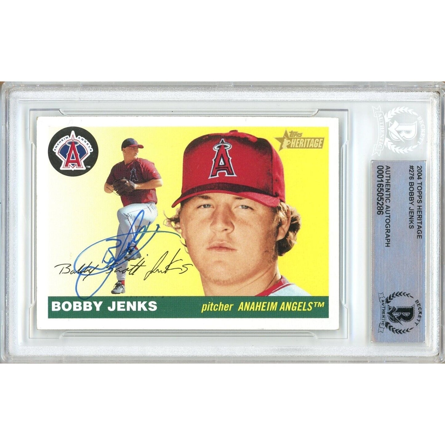 Baseballs- Autographed- Bobby Jenks Los Angeles Angels Signed 2004 Topps Heritage Rookie Baseball Card Beckett Authentic Auto Slab Front