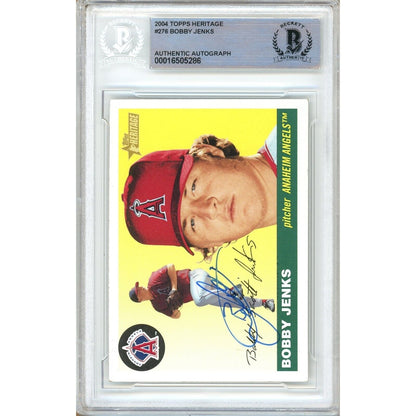 Baseballs- Autographed- Bobby Jenks Los Angeles Angels Signed 2004 Topps Heritage Rookie Baseball Card Beckett Authenticated Auto Slab Front