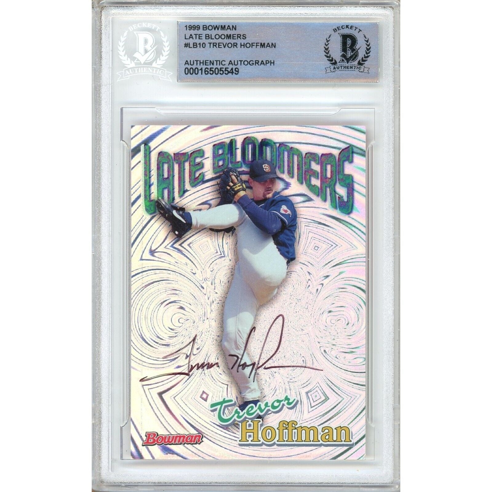 Trevor Hoffman San Diego Padres autographed trading card – full view – Beckett COA