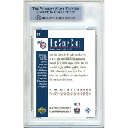 Baseballs- Autographed- Hee Seop Choi Chicago Cubs Signed 2001 Upper Deck Minors Centennial Baseball Card Beckett Authentic Auto Slab Back