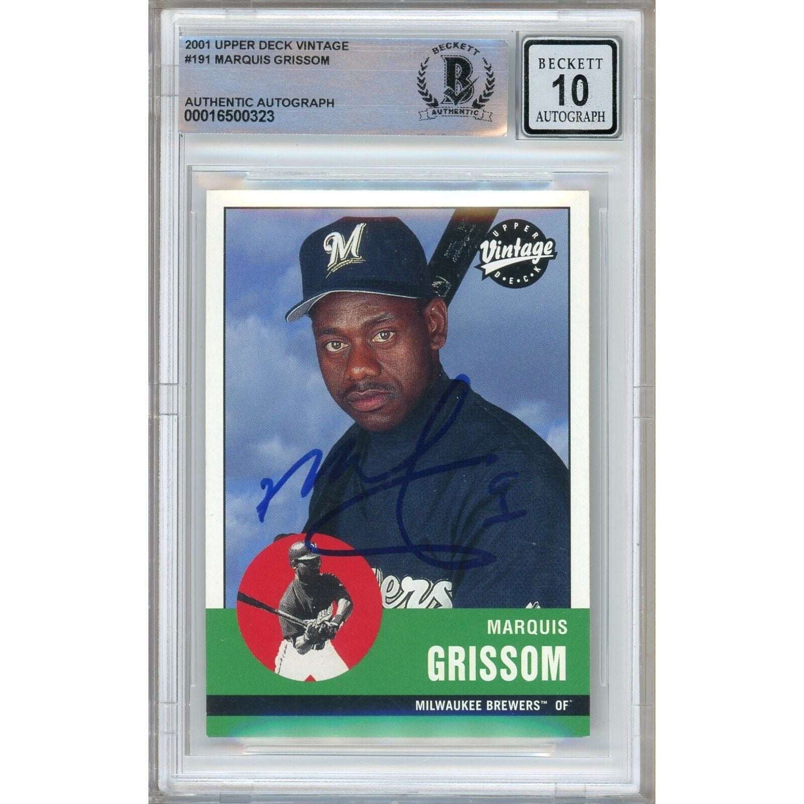 Marquis Grissom Milwaukee Brewers autographed trading card – full view – Beckett COA