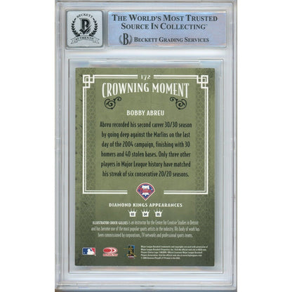 Baseballs- Autographed- Bobby Abreu Philadelphia Phillies Signed 2005 Donruss Diamond Kings Baseball Card Beckett Authentic BGS Auto-10 Graded Slab Back