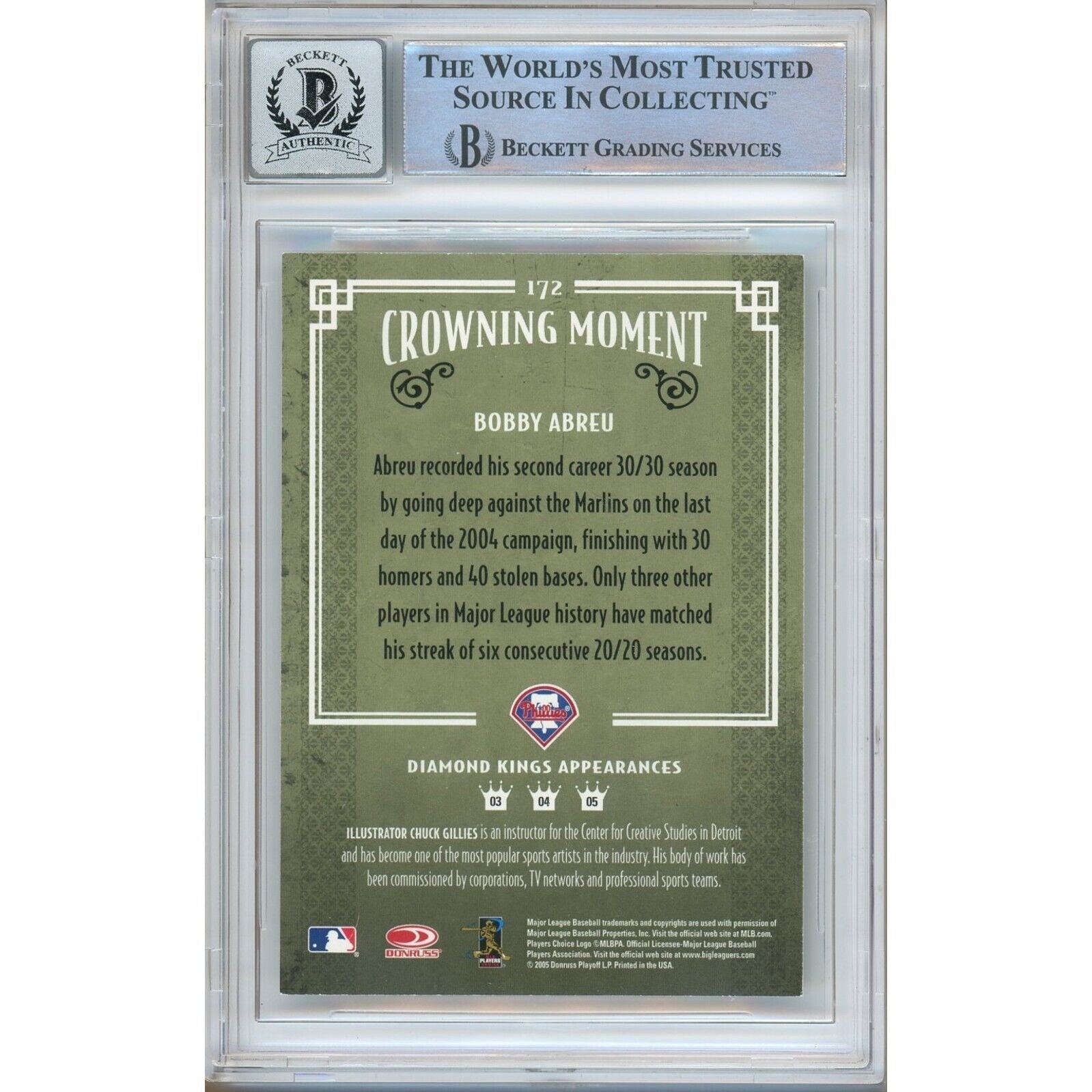 Bobby Abreu Donruss Diamond Kings Signed Trading Card Beckett BGS